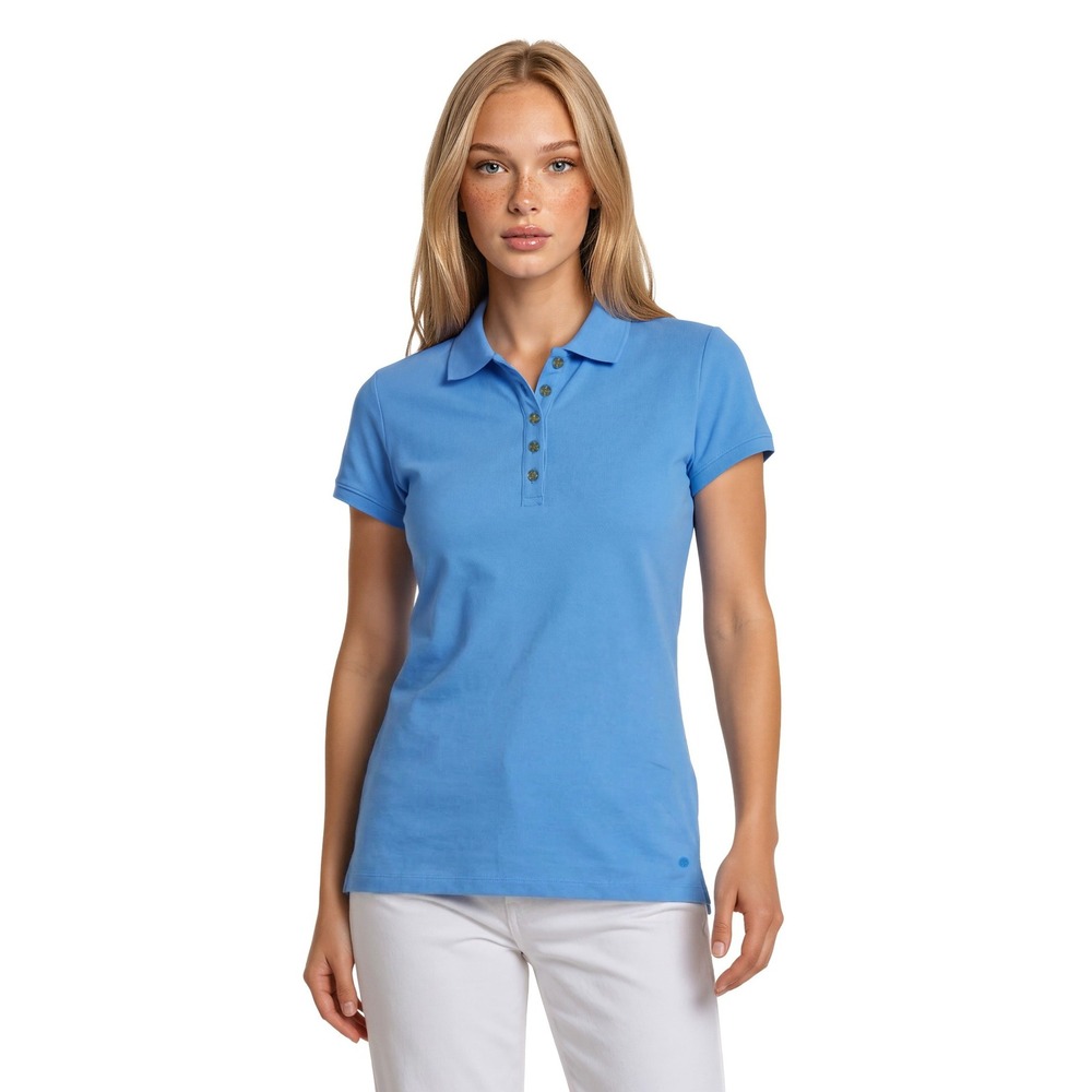 Lilly Pulitzer Luxletic Polo Shirt Womens Size Large Blue Gold Button Golf